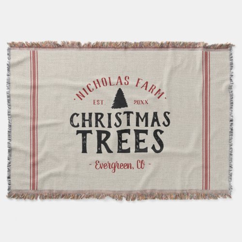 Family Name Christmas Tree Farm Grain Sack Throw Blanket