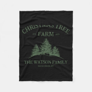 Family Name Christmas Tree Farm Retro Fleece Blanket