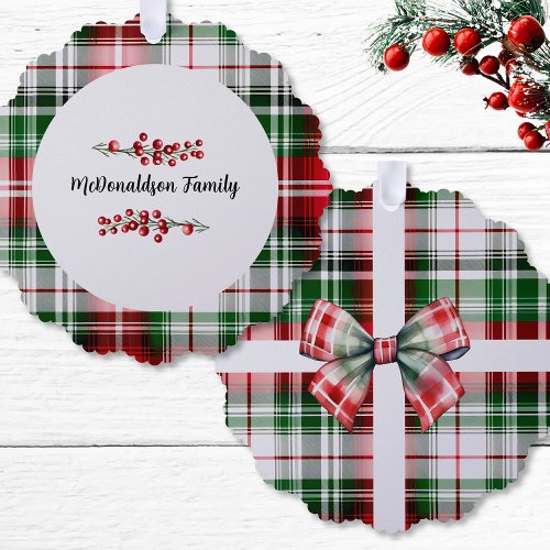 Family Name Christmas Vintage Gift Plaid Red Green Ornament Card
