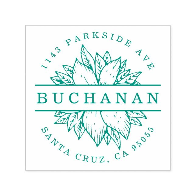 Family Name Circular Botanical Return Address Self-inking Stamp (Design)