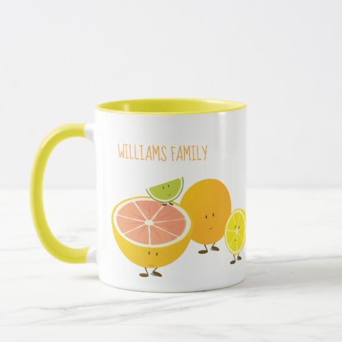 Family Name citrus fruit characters mug
