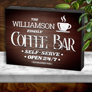 Family Name Coffee Bar Hours Wooden Box Sign
