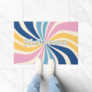 Family Name Colorful 70s Retro Sunburst Doormat