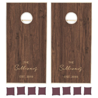 Family name cornhole boards Rustic Wood Cornhole Set