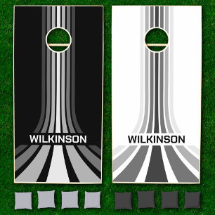 Family Name Cornhole Set - Modern Monochome Stripe