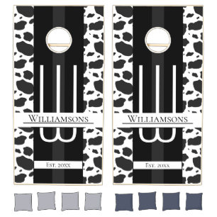 Family Name Cow Print Monogram Cornhole Set