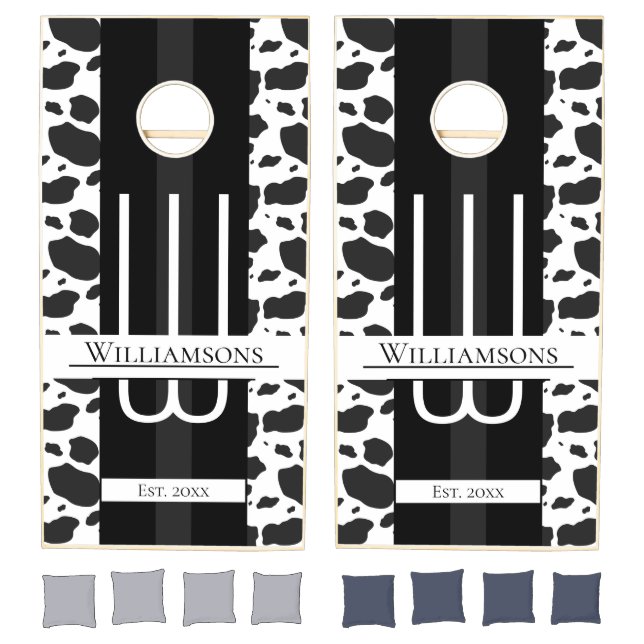 Family Name Cow Print Monogram Cornhole Set (Set)