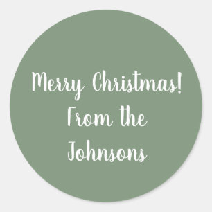 Family Name   Custom Sage Green Merry Christmas Classic Round Sticker
