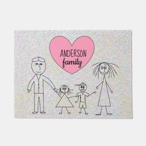 Family Name Cute Stick Figures Child Drawing Doormat