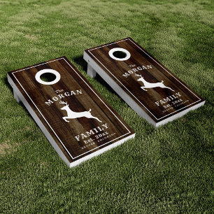Family Name Dark Wood Deer Style Cornhole Set