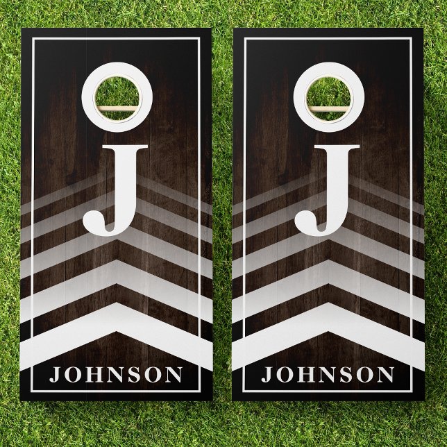 Family Name Dark Wood Faded Chevron Monogram Cornhole Set (Creator Uploaded)
