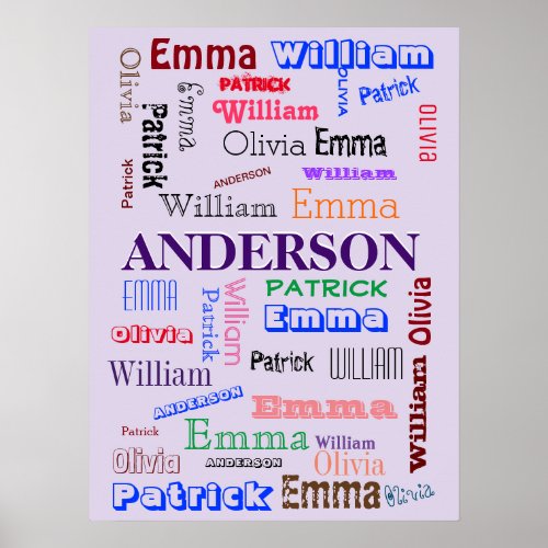 Family Name Dazzling Word Cloud  Poster