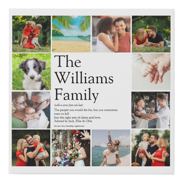 Family Name Definition 12 Photo Collage Fun Faux Canvas Print (Front)