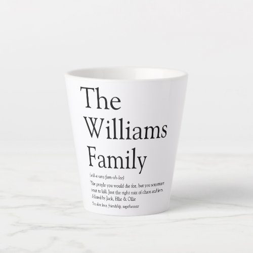 Family Name Definition Black and White Fun Modern Latte Mug