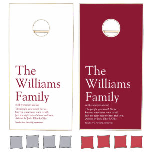 Family Name Definition Fun Modern Burgundy Cornhole Set