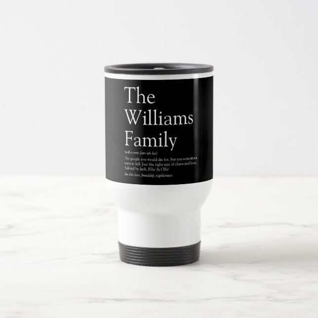Family Name Definition Personalized Modern Travel Mug (Center)