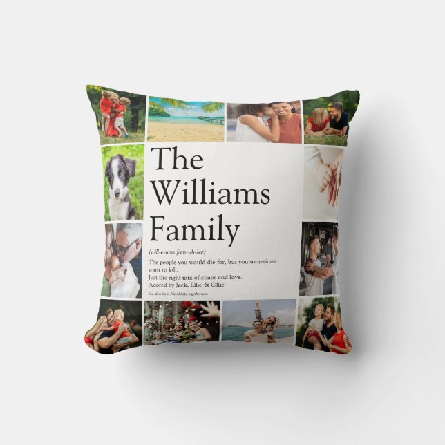 Family Name Definition Photo Collage Fun Throw Pillow (Front)