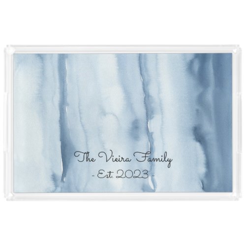Family Name Dusty Blue Watercolor Decor Acrylic Tr Acrylic Tray