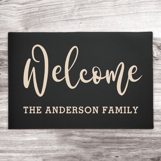 Family name elegant black neutral welcome doormat (Creator Uploaded)