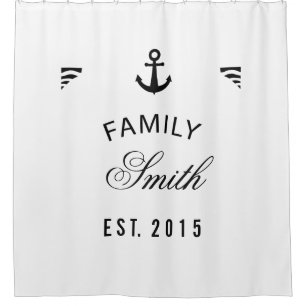 Family Name Elegant Nautical Anchor Personalized Shower Curtain