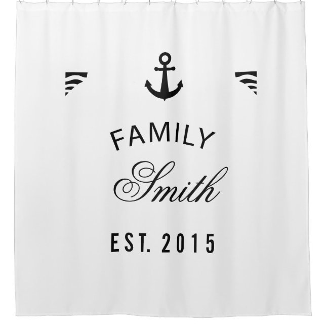 Family Name Elegant Nautical Anchor Personalized Shower Curtain (Front)
