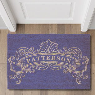 Family Name Elegant Scroll Frame Fiber Doormat