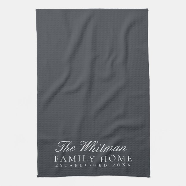Family Name Elegant Slate Gray Kitchen Kitchen Towel (Vertical)