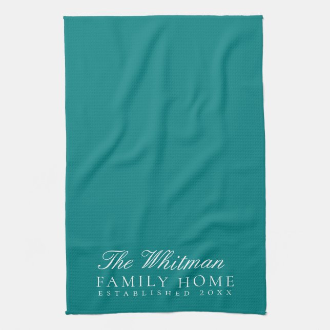 Family Name Elegant Teal Kitchen Kitchen Towel (Vertical)