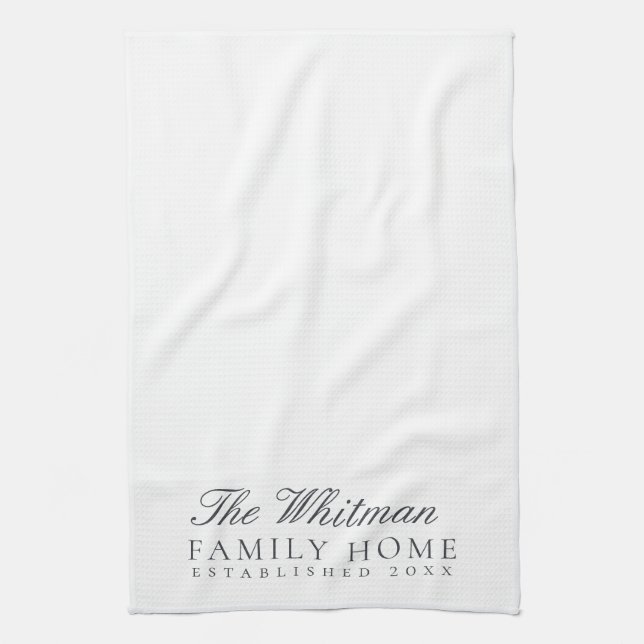 Family Name Elegant White Kitchen Towel (Vertical)