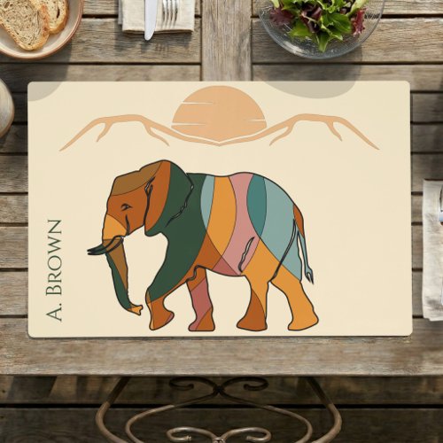 Family Name Elephant Sage Boho Modern Custom Placemat