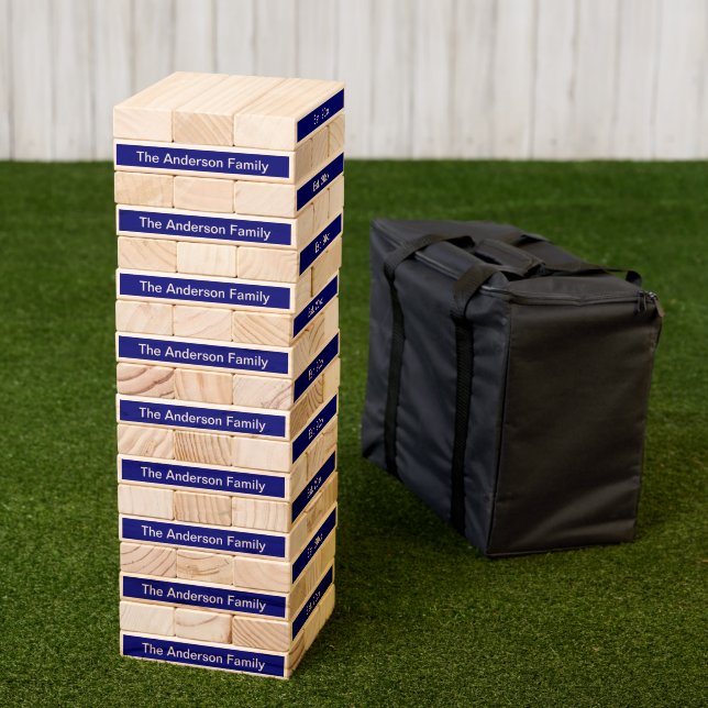 Family Name Est. 20xx Navy Blue and White Topple Tower (Lawn)