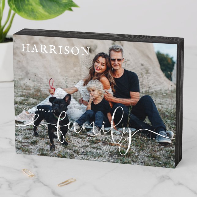 Family Name Established Date | Photo & Typography Wooden Box Sign (In Situ Horizontal)