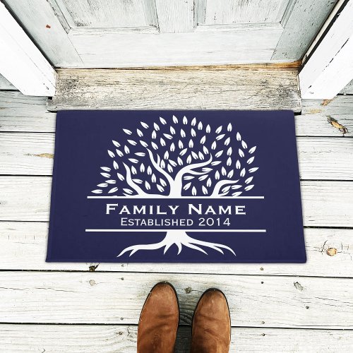 Family Name Established Life Tree Elegant Navy Doormat
