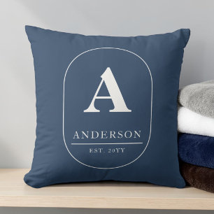 Family Name Established Navy Blue Custom Monogram Throw Pillow