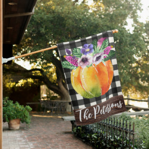 Family Name Fall Floral Pumpkin, Add your Name House Flag