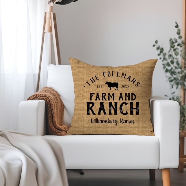 Family Name Farm and Ranch Grain Sack Throw Pillow (Creator Uploaded)