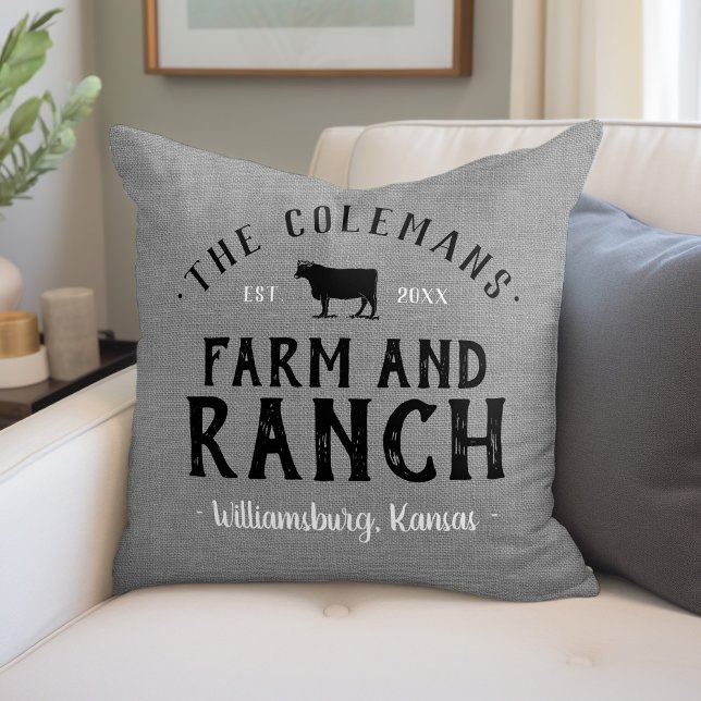 Family Name Farm and Ranch Grain Sack Throw Pillow (Creator Uploaded)