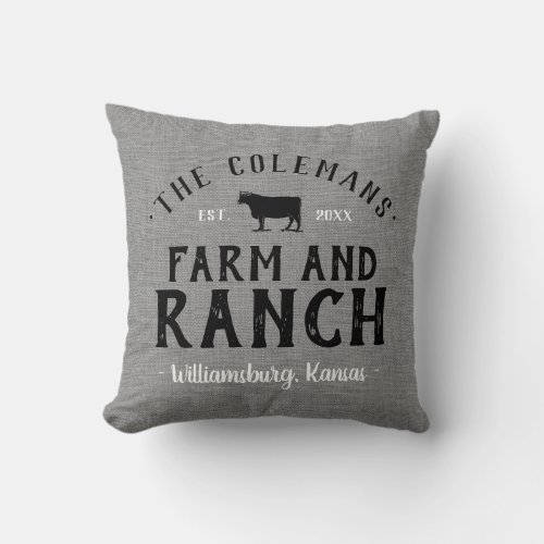Family Name Farm and Ranch Grain Sack Throw Pillow