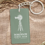 Family Name Farm Rustic Windmill Sage Green 2 Side Keychain<br><div class="desc">A beautiful, rustic themed 2 sided acrylic keychain keyring, featuring your name and "FAMILY FARM", Ranch, Cottage or other desired text along with its established date and location. This custom, unique design features rustic typography and a vintage homestead style windmill in an elegant white silhouette. The primary color, sage green...</div>