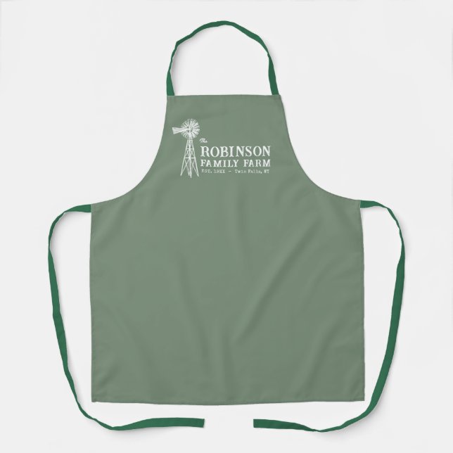 Family Name Farm Rustic Windmill Sage Green Apron (Front)