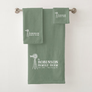Family Name Farm Rustic Windmill Sage Green Bath Towel Set