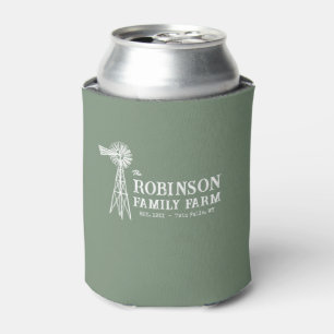 Family Name Farm Rustic Windmill Sage Green Can Cooler
