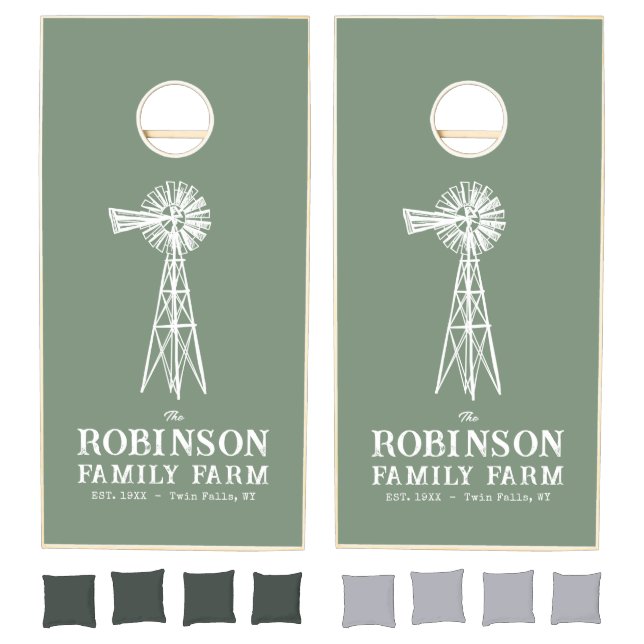 Family Name Farm Rustic Windmill Sage Green Cornhole Set (Set)