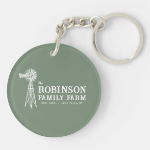 Family Name Farm Rustic Windmill Sage Green Keychain