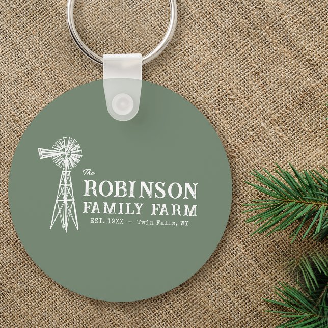 Family Name Farm Rustic Windmill Sage Green Keychain (Creator Uploaded)