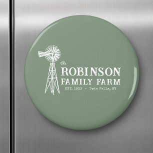 Family Name Farm Rustic Windmill Sage Green Magnet