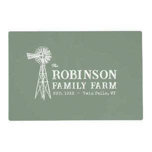 Family Name Farm Rustic Windmill Sage Green Placemat