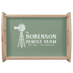 Family Name Farm Rustic Windmill Sage Green Serving Tray