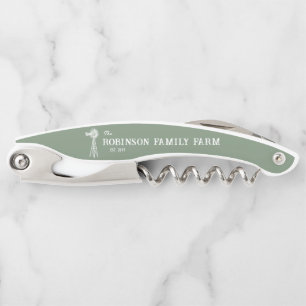 Family Name Farm Rustic Windmill Sage Green Waiter's Corkscrew