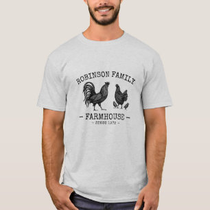 Family Name Farmhouse Hen Chicks Rooster T-Shirt